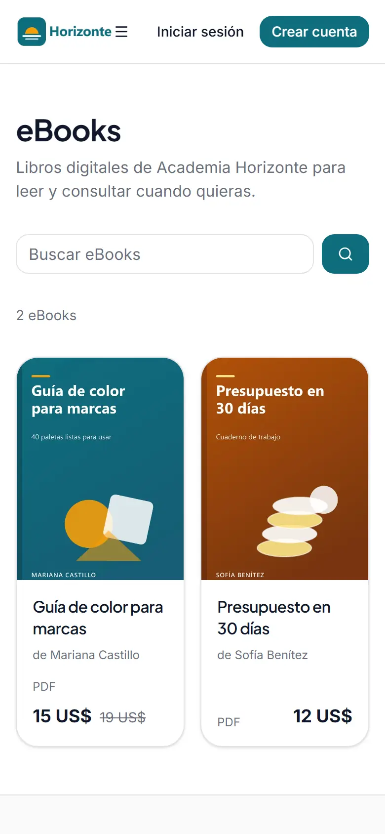 Tienda de eBooks de una academia