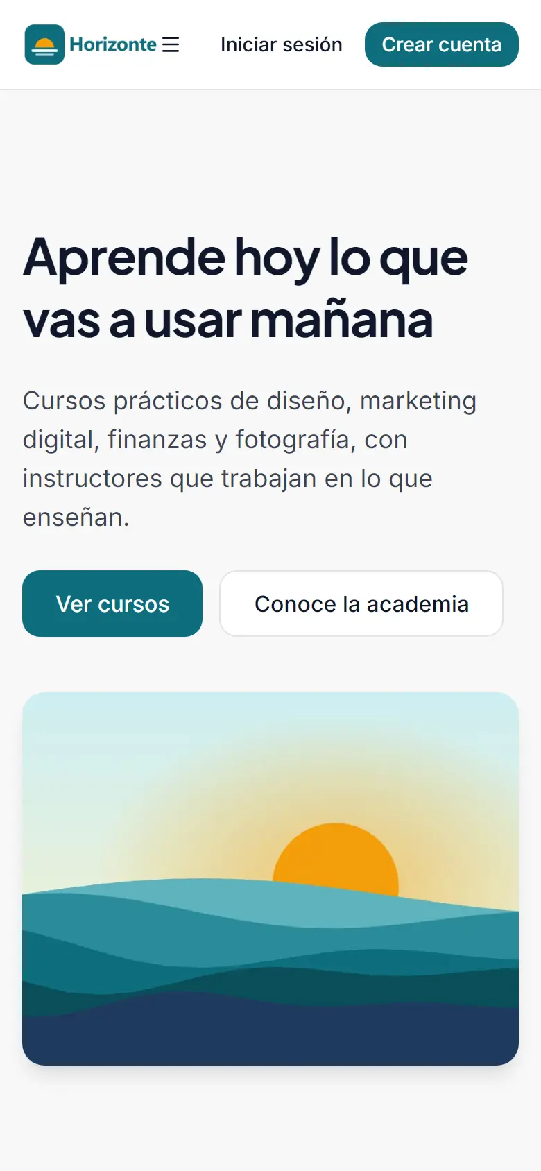 Inicio del sitio de una academia creada con AltoPanda